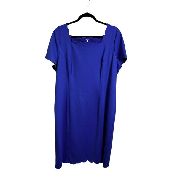 NWT Talbots Blue Short Sleeve Scalloped Square Neck Mini Shift Dress Womens 18 - Picture 1 of 6